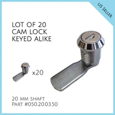 Lot of 20 Cam Lock KEYED ALIKE. 20 mm shaft. Part # 050.20.03.50