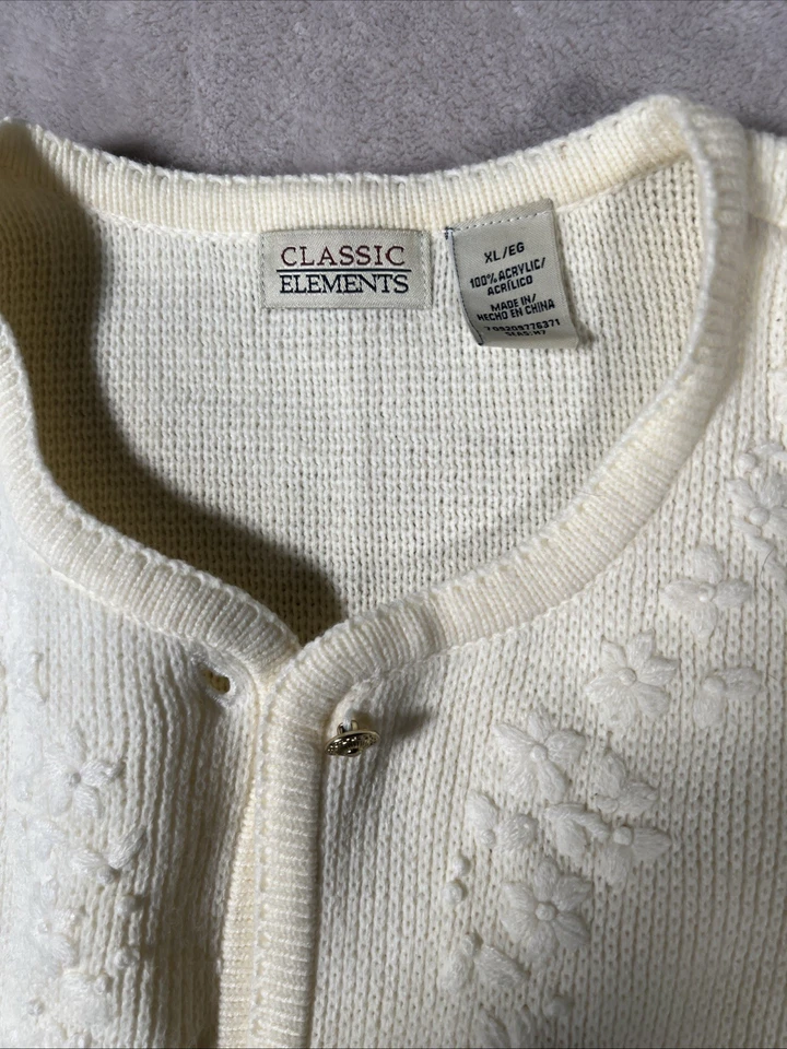 Cárdigan Suéter Classic Elements Crema Marfil Tono Dorado Botones Mujer XL Foto 4 de 4