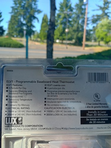 Lux Smart Temp ELV1 Programmable Line Voltage Thermostat 5-2 Day Heating New - Picture 5 of 8