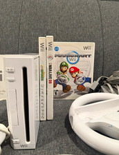 Nintendo Wii Console Bundle w/ Mario Kart Racing Game, Controllers & Power Cable
