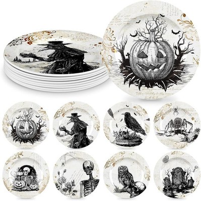8 Pcs Vintage Halloween Dinnerware Set Plates Serving 8 Inch