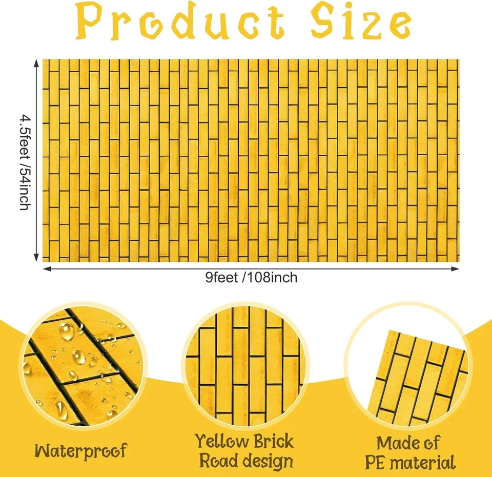 Corredor de piso de carretera de ladrillo amarillo de 4,5 x 27 pies decoración de mesa de fiesta del Mago de Oz 3 piezas Foto 2 de 4