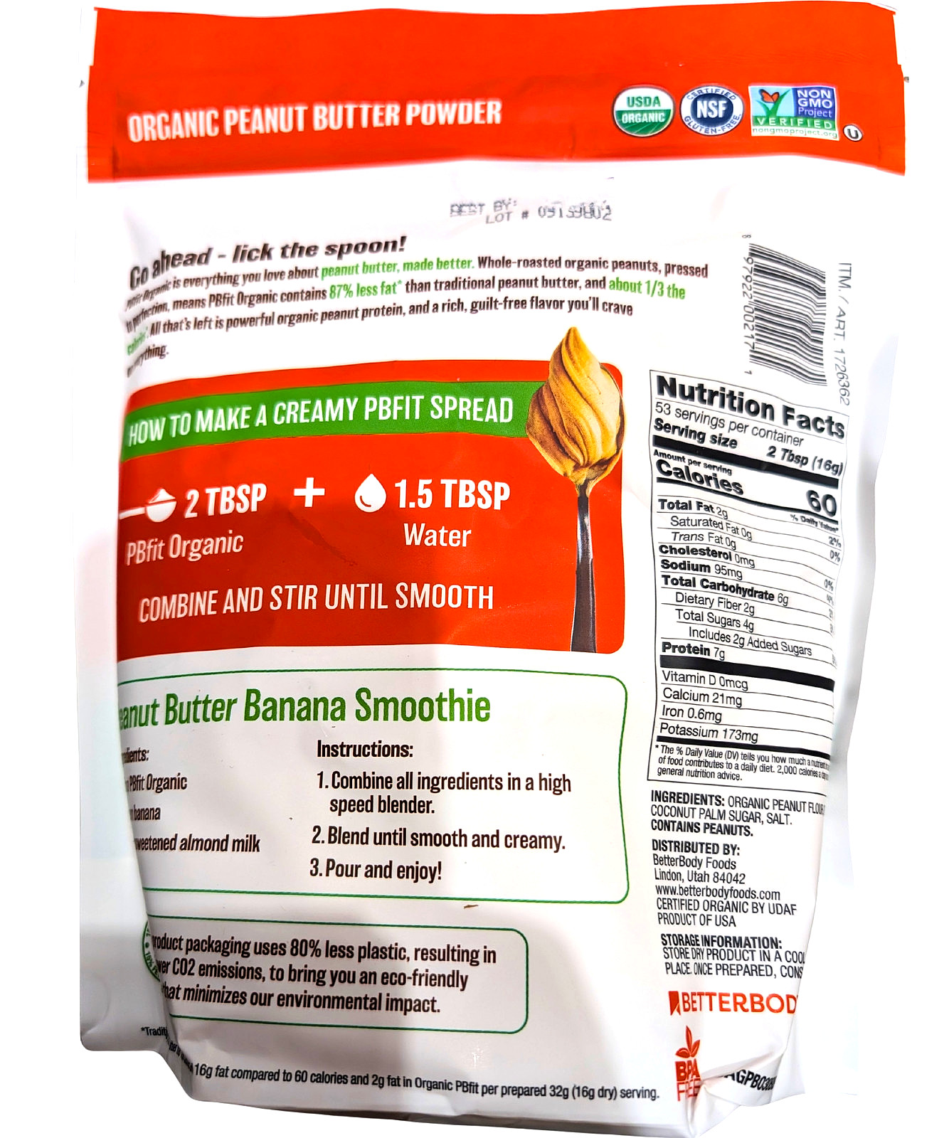 PB Fit Organic Peanut Butter Powder Gluten-Free 30 Ounce EXP 10/2026