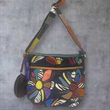 AmeriLeather Tansy Leather And Denim Crossbod...