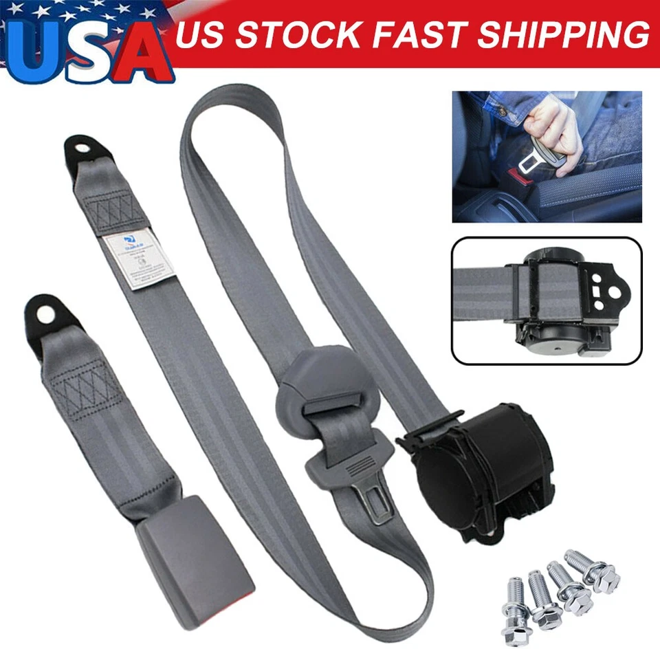 2x Kit Ajustable Cinturón de Seguridad Universal 3 Puntos Retráctil para Asiento de Coche Foto 3 de 4