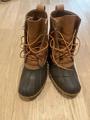 L.L.Bean Duck Boots US 8 Brown Leather Upper Black Rubber Lace-Up Ankle