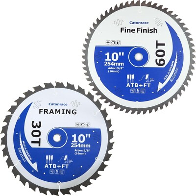 CATONRACE 10'' Wood Cutting Saw Blades Combo 2 Pack Combination set 60T/30T