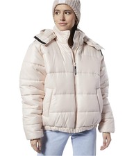 Reebok Womens Classics Padded Bomber Jacket, Pink, Large