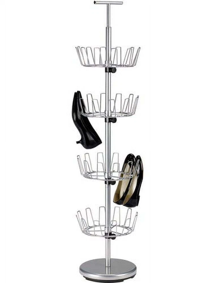4-Tier Revolving Shoe Tree Shoe Rack Sturdy Shoe Storage Organizer, Silver - Image 2 of 2