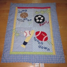 Just Born Blue Jump Shot Touch Down Sports Balls Baby Crib Quilt Blanket
