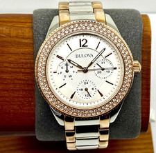 Bulova 98N100 Women's Watch Crystal White Dial Rose Gold Tone 38mm