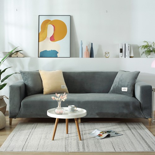 1/2/3/4 Sitzer Stretch Samt Sofabezug Sofa Überzug Ecksofa Abdeckung Sofahusse - Bild 56 von 87