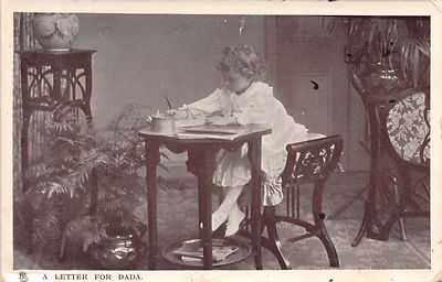 Junge Mädchen Schreiben Brief Für Dada ~ Tuck MUTTER Darling Glosso Postcard
