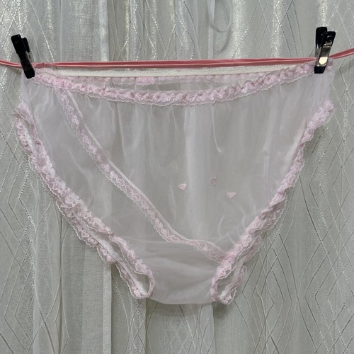 VTG L granny Panty Chiffon Pink Fancy Sissy Wide gusset Panties Lace