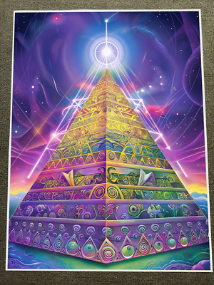 Pyramid of Enlightenment Print - Vibrant Cosmic Energy Art Poster 18x24in