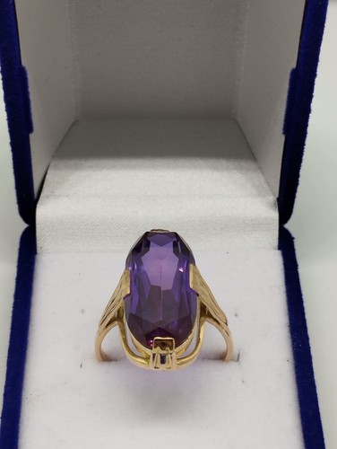 USSR Vintage Original Soviet Rose Gold Ring with Amethyst (lab. created) 583 14K - Picture 4 of 11