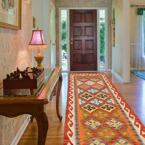Wool Afghan Rug Runner Chobi Vegetable Kilim Handmade Craft 6.4x2.6 ft - Picture 2 of 8