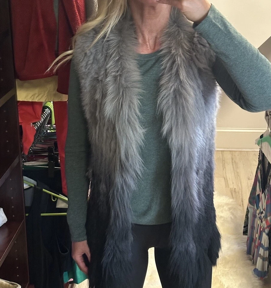 Bagatelle подлинный окрашенный бахрома кроличий мех жилет в серый/разный размер XS - Изображение 4 из 4