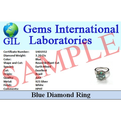 3.65 Ct -925 Silver Certified Blue Diamond Solitaire Ring Treated Shining Luster - Picture 9 of 9