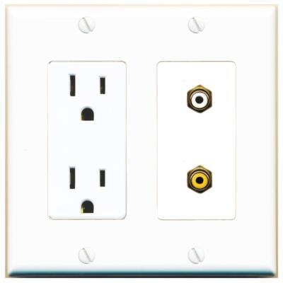 RiteAV Power Outlet and RCA-WHITE RCA-YELLOW Wall Plate Decorative [White]
