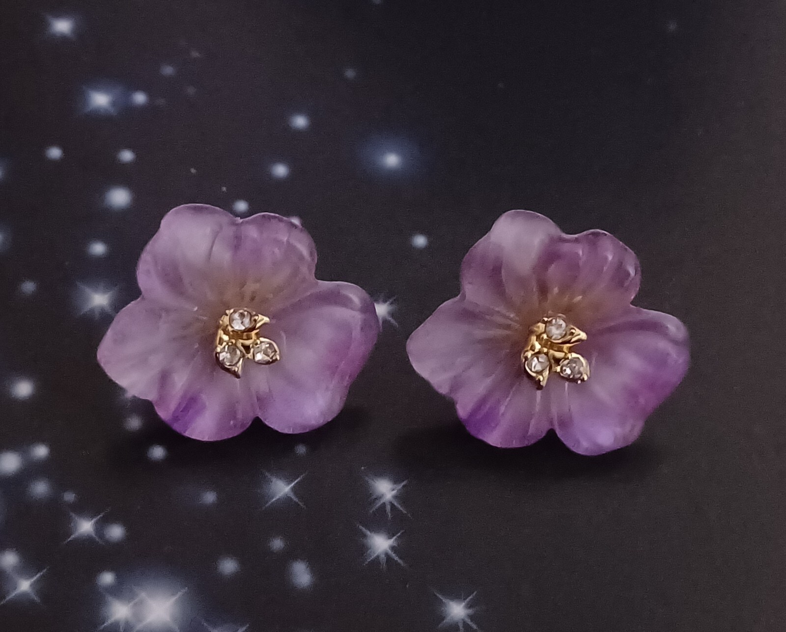 Boucles d'oreilles pensées violettes Alexis Bittar de créateur plaqué or