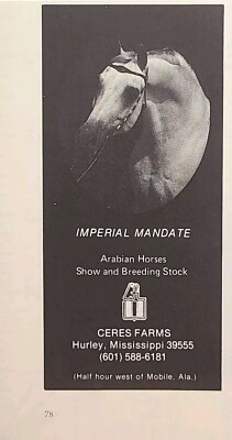 Ceres Farms Hurley MS Arabian Horses Imperial Mandate Vintage Print Ad 1979