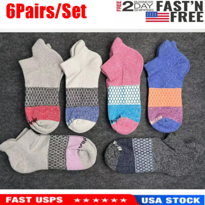 6 Pair Bombas Women's Tri-Block Marl Ankle Sock Size M