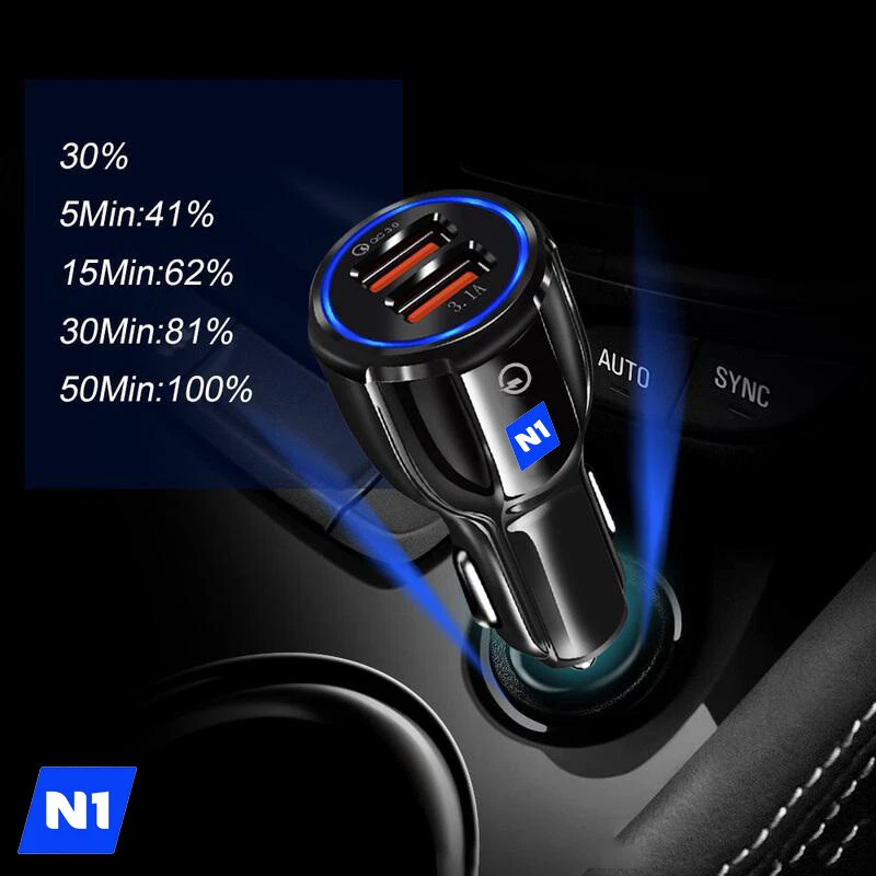 Dual USB Fast Car Charger QC3.0 Certified Quick 2-USB Port Charge Dual 36W Black - Image 4 of 4