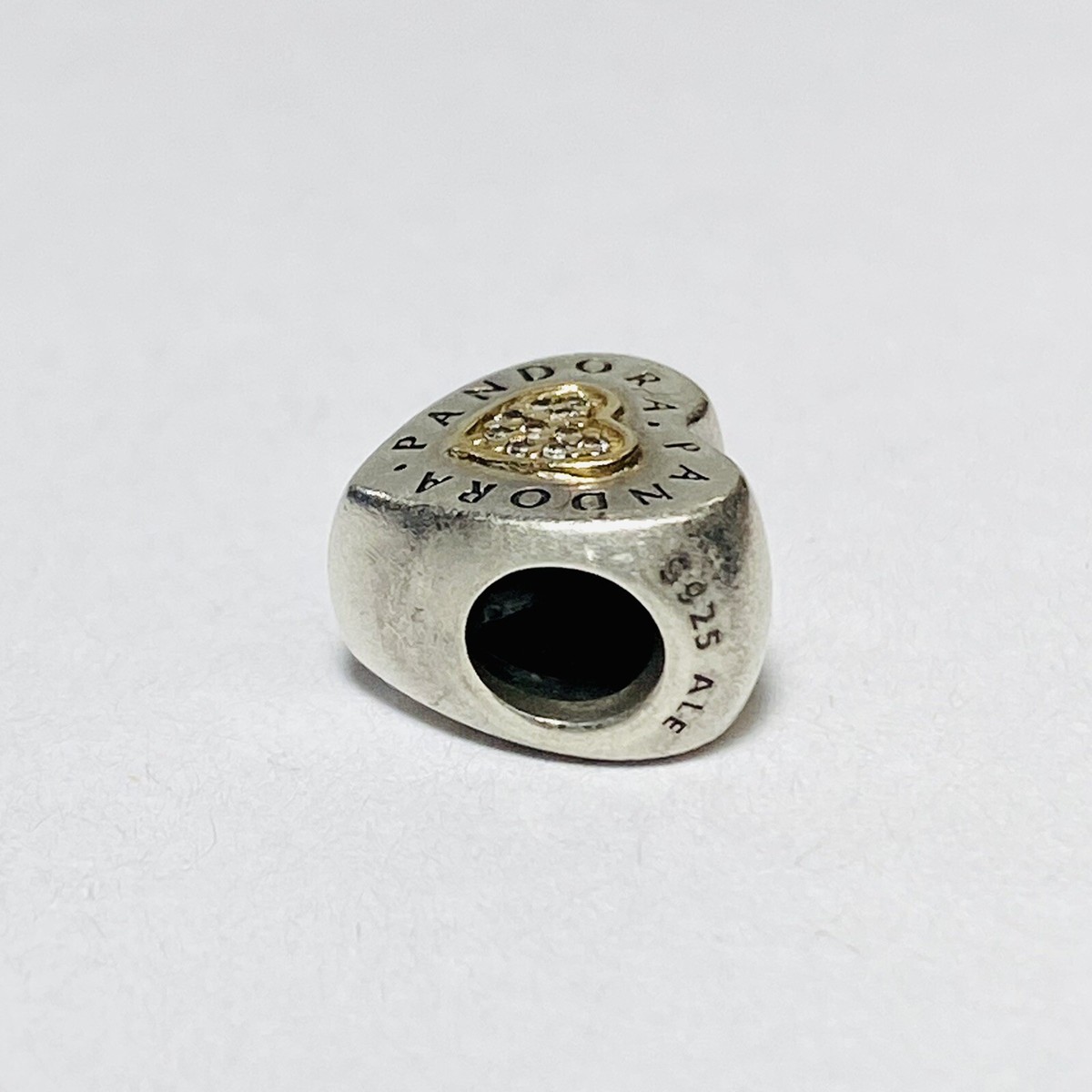 Pandora 14K Yellow Gold Sterling Silver CZ Love Heart Charm