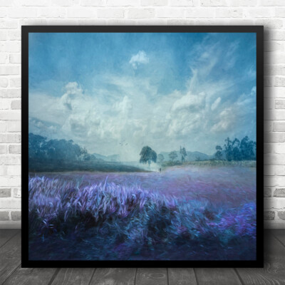 Felder Landschaft malerisch lila Feld Illustration quadratischer Wandkunstdruck