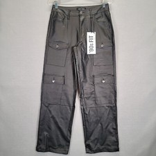Almost Famous Faux Leather Pants  Womens Cargo Black Pockets 90's Style Size 7