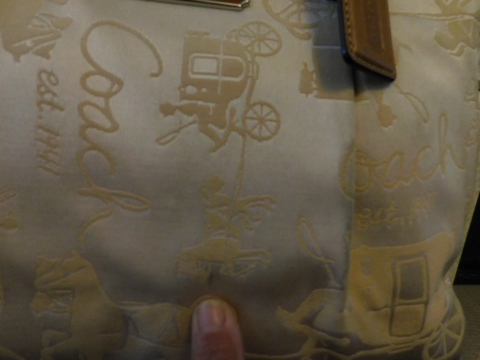 Coach Stagecoach Sateen Champagne Satin embroidered Horse Carriage Pleated Tote - Image 4 of 4