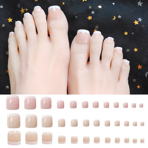 24PCS False Toe Nails French Press On Toenails Short Artificial Full Cover Dec ↖ - Picture 7 of 15
