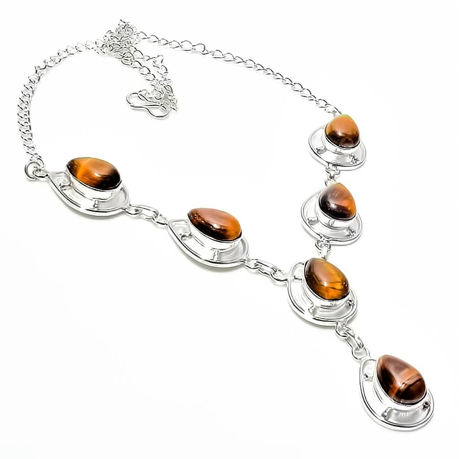 De Tigre Ojo Piedra Preciosa Handmade 925 Plata Ley Joyería Collar Talla 45.7cm