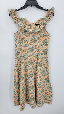 Ann Taylor Dress Womens 2 Orange Floral Sleeveless Ruffle Neck Linen Cotton
