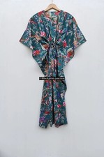 Indian Multi Long Bird Print Cotton Hippie Maxi Women Nightwear Caftan Dress