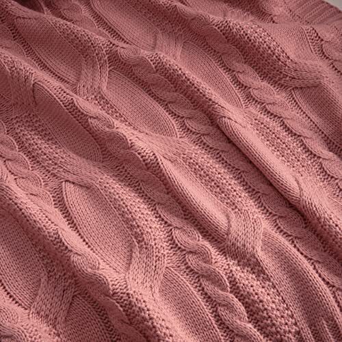Knit Throw Blankets Cable Knit Decorative Throw Blanket 50" x 60" Dusty Pink - Picture 8 of 8
