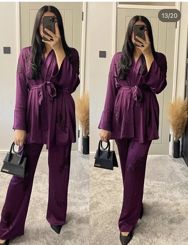 ZARA OPEN TIED BELT EMBROIDERED KIMONO WITH BEADS PURPLE SIZE M 2731/297 - Picture 11 of 14