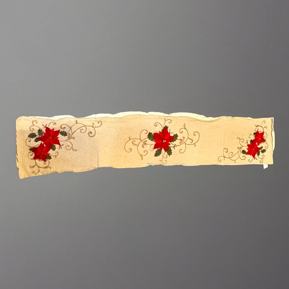 Christmas Table Runner by st nicholas Square 62 in x 12 in Poinsettia Bells - Image 2 of 4