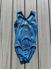GK Elite Child  s L CL Gymnastics Leotard Electric Blue/Teal/Silver Sequins 