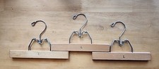 LOT 3 VINTAGE WOOD WOODEN CLIP LOCK PANTS SKIRT HANGERS HARDWOOD