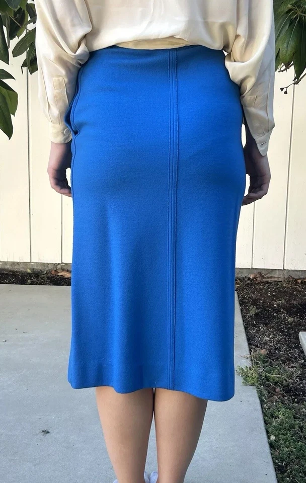 Vintage 70s Sonia Rykiel Sz 38 100% Wool Felt Skirt France Sexy Blue Slit Sexy - Image 3 of 4