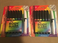 2 pack of Bic bofy mark temporary tattoo markers 5 stencil