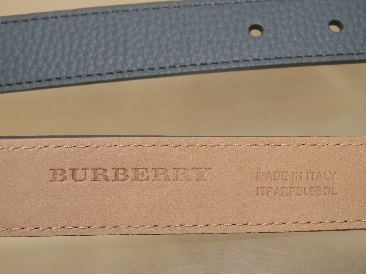 BURBERRY THOMAS 25 DUSTY BLUE GRAIN LEATHER LOGO WOMEN\'S GOLD BUCKLE BELT 70 28 95FBE2D3-B941-410C-A645-  main image 3