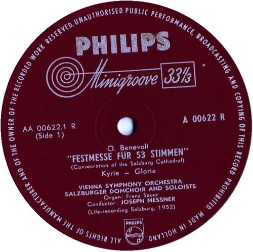 BENEVOLI Festmesse fur 53 Stimmen St. Ruperti Hymnus MESSNER Philips A-622/3 10" - Picture 3 of 3