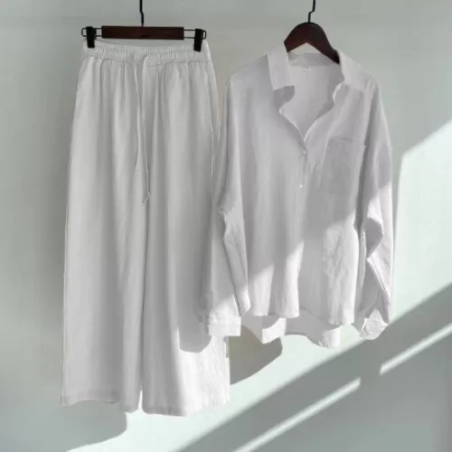 Women 2Pcs Cotton Linen Summer Blouse T Shirt Loose Pants Loungewear Outfit Set - Picture 30 of 40