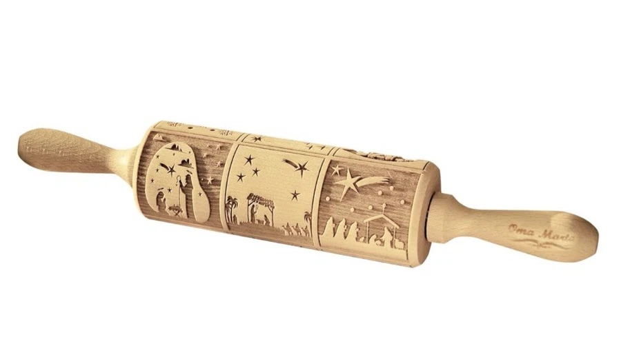 Brand New Nativity Pattern Xmas Christmas Wooden Embossing Rolling Pin - Image 3 of 4
