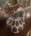 7” Fenton Glass Purple Opalescent Coin Dot Ruffled Vase