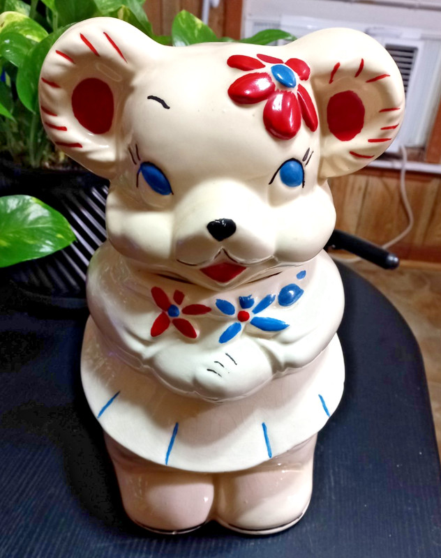 American Bisque Turnabout Bear Cookie Jar Two Sided Boy & Girl 12" Vtg 1940’s