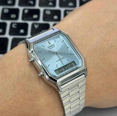 Casio AQ-230A-2A1MQY Analog Unisex Watch Light Blue Steel Band WR Quartz